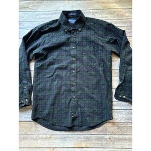 Sir Pendleton Worsted Wool Black Watch Tartan Shirt Men Medium Button Down Green